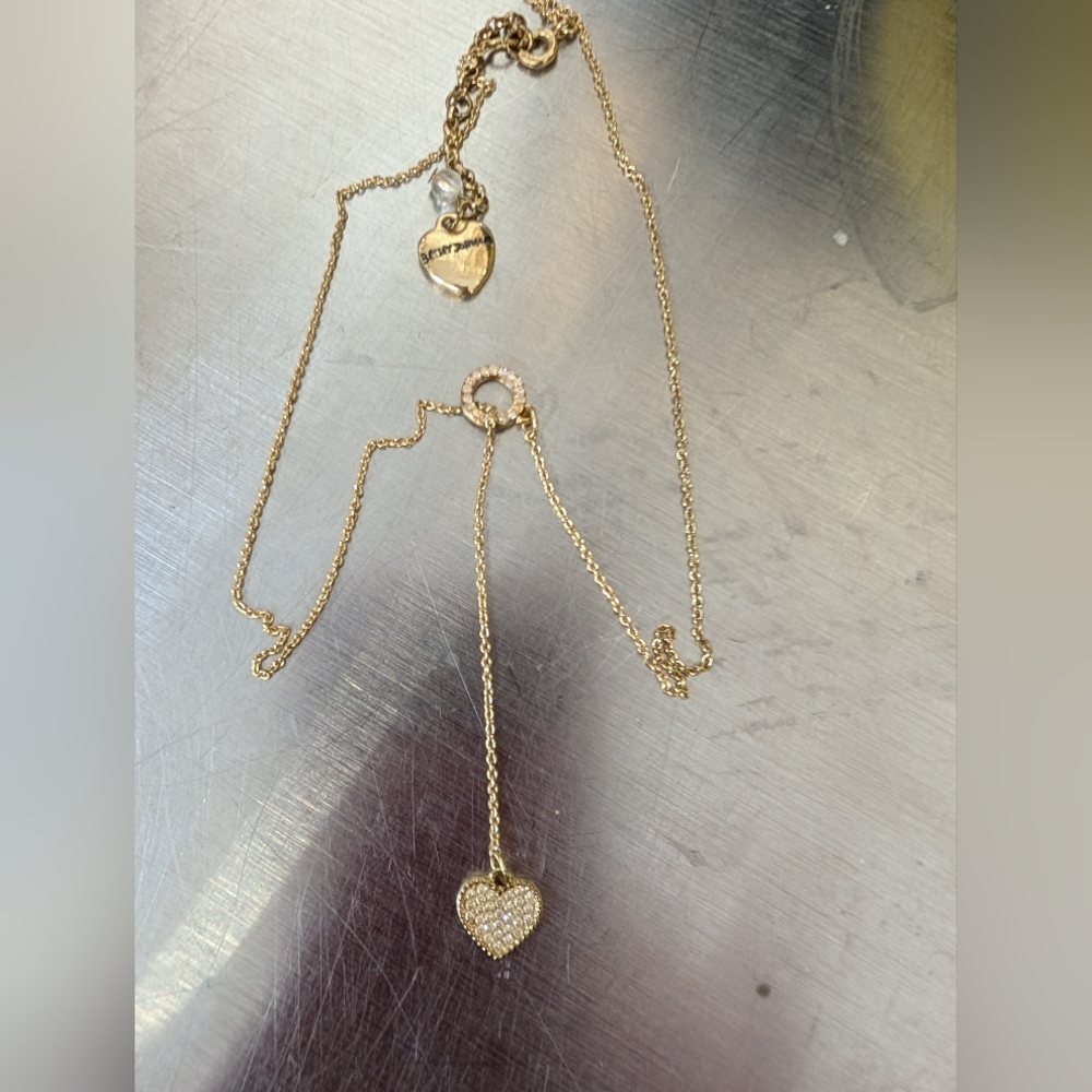 Betsey Johnson Heart Lavalier Style Pendant Necklace  Gold Tone.